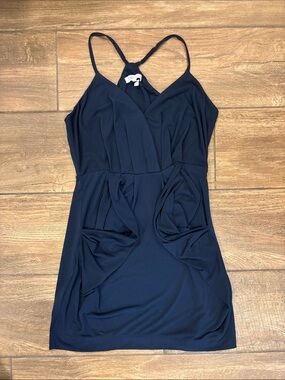 BCBGeneration Navy Blue Spaghetti Strap Wrap Dress